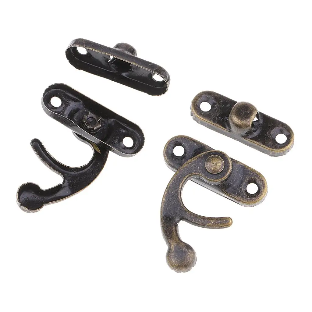 Iron Curved Metal Hasp Latch Hook Heavy Duty Wooden Box Fastener Retro Cabinet Lock for Office Shop