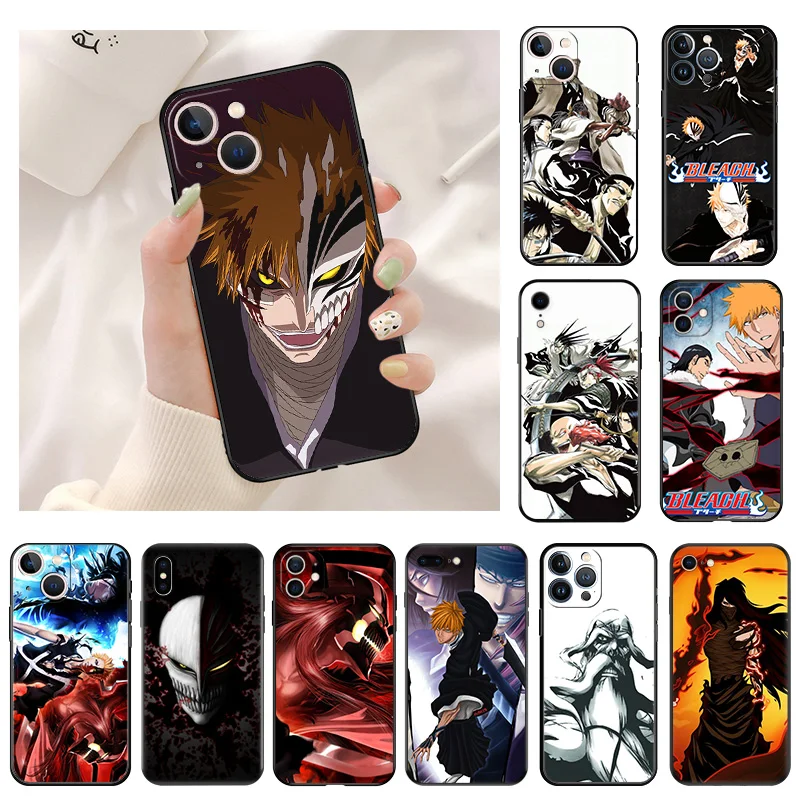 Silicone Black Phone Cases for iphone 16 Pro Max 7 8 14 15 Plus SE XR 11 12 13 Mini 15Pro BLEACH Anime Uryuu Soft Cover