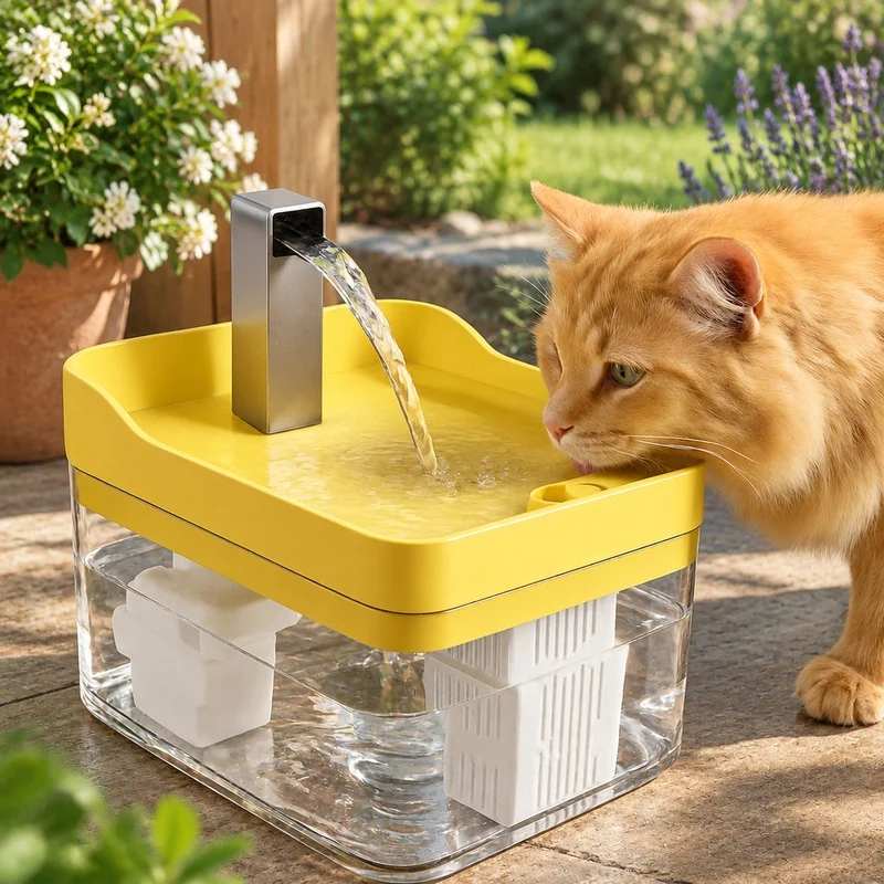 Clear Pet Water Dispenser for Cats with Self-Circulating Pump, Filtered Flow, and Overheat Safety System