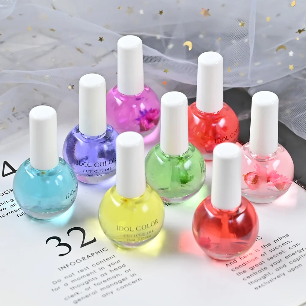 15ml Natural Flowers Planet Nail Nutrition Oil 8-Kinds Sweet  Peach/Lavender Smell Cuticle Oil With Dried Flower Revitalizer Oil