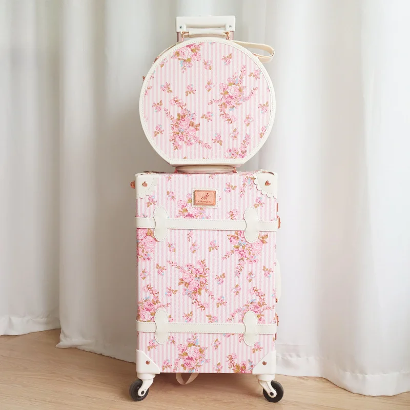 Retro Luggage Women\'s Suitcase Withl Wheel Travel Trolley Case Rolling Luggage set PU Password Box Large Capacity Luggage