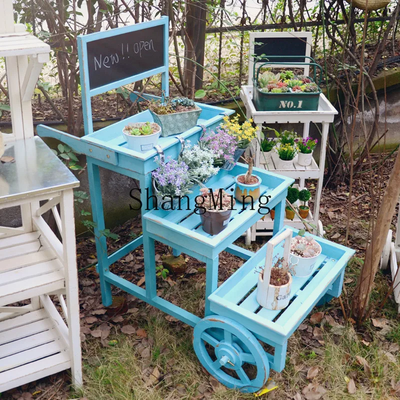 

CL pastoral creative store garden balcony decorative cart flower stand wooden hotel restaurant window soft decoration ornament