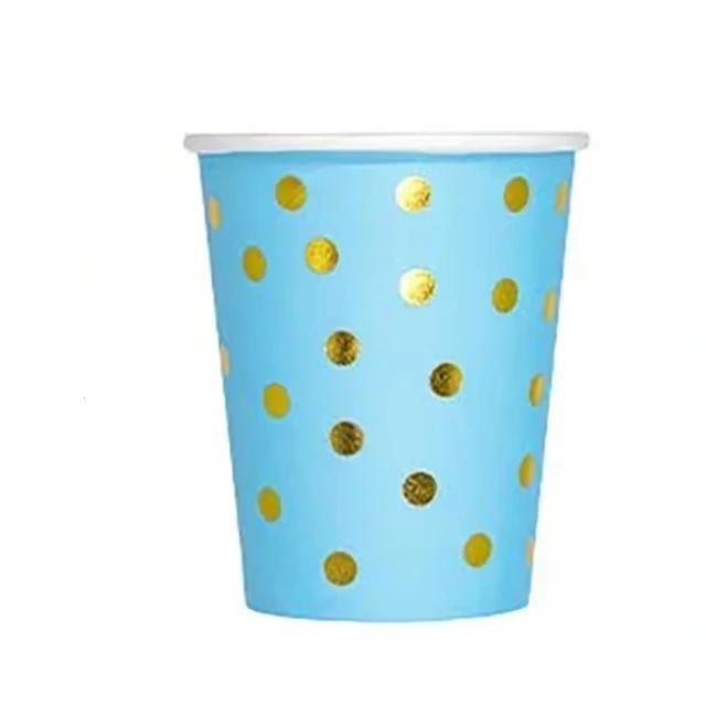 Blau-Gold Gepunktete Party-Deko Geburtstagsdekoration Einfarbige Teller Becher Tischdecke Babyparty Freundesparty Deko Geschenk – Detail 6