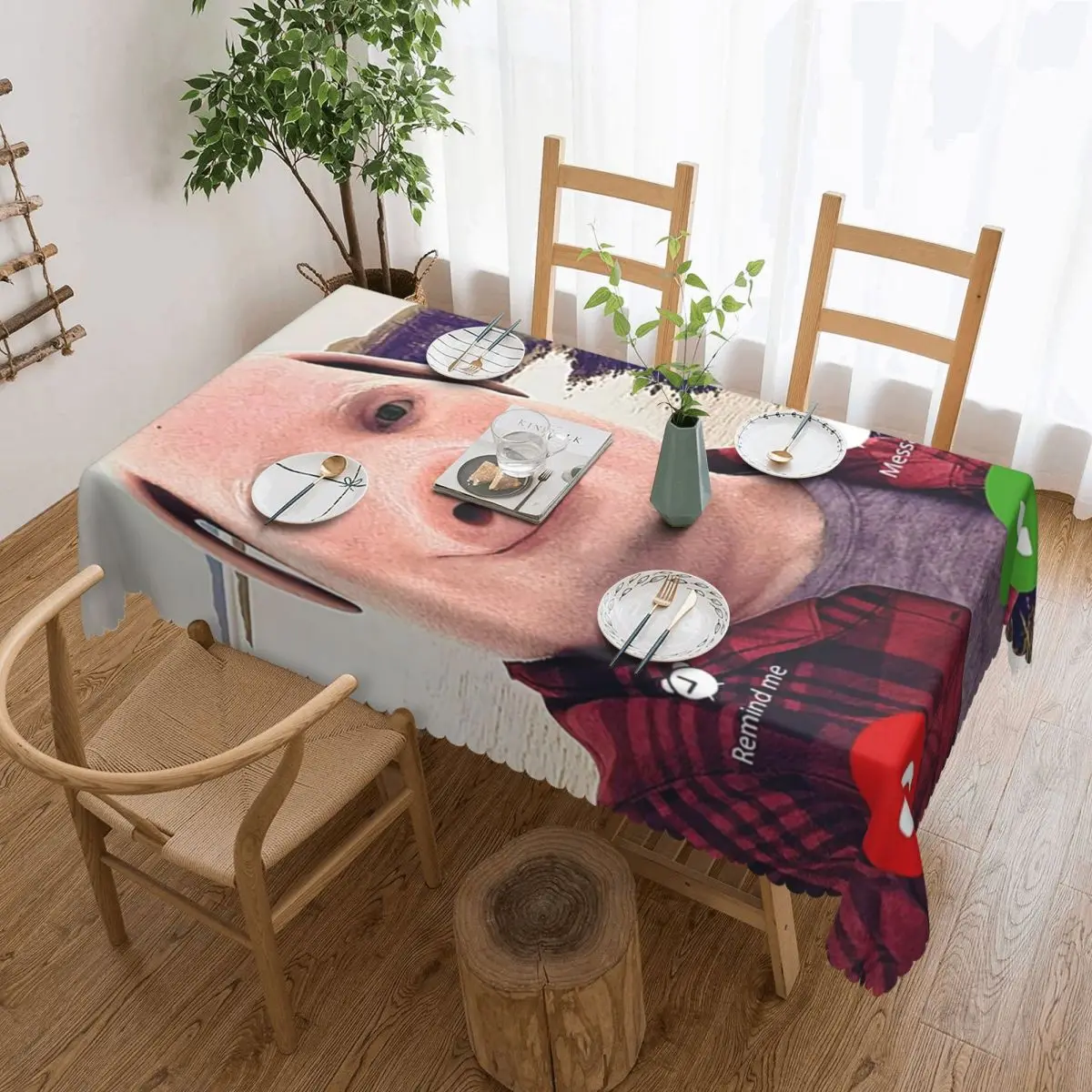 John Pork Is Calling Answer Call Phone Rectangular Tablecloth Waterproof Table Cover for Festival Party Decorations Table Cloth