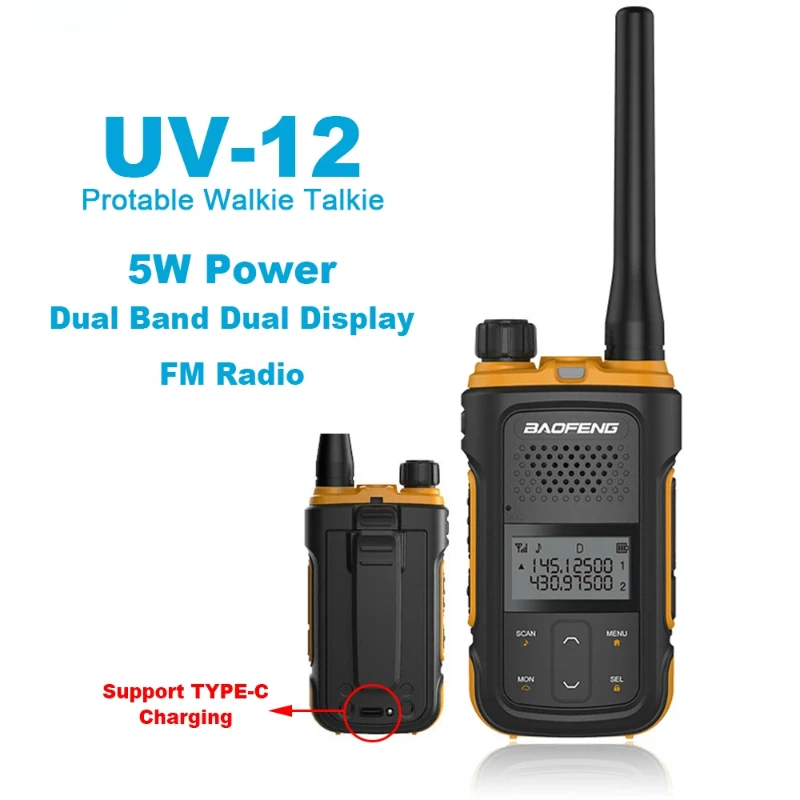 UV-12 สําหรับ BAOFENG Handheld Walkie Talkie BF-UV12 High Power Dual Band Dual Display วิทยุวิทยุ FM ขนาดเล็ก Type-C ชาร์จ