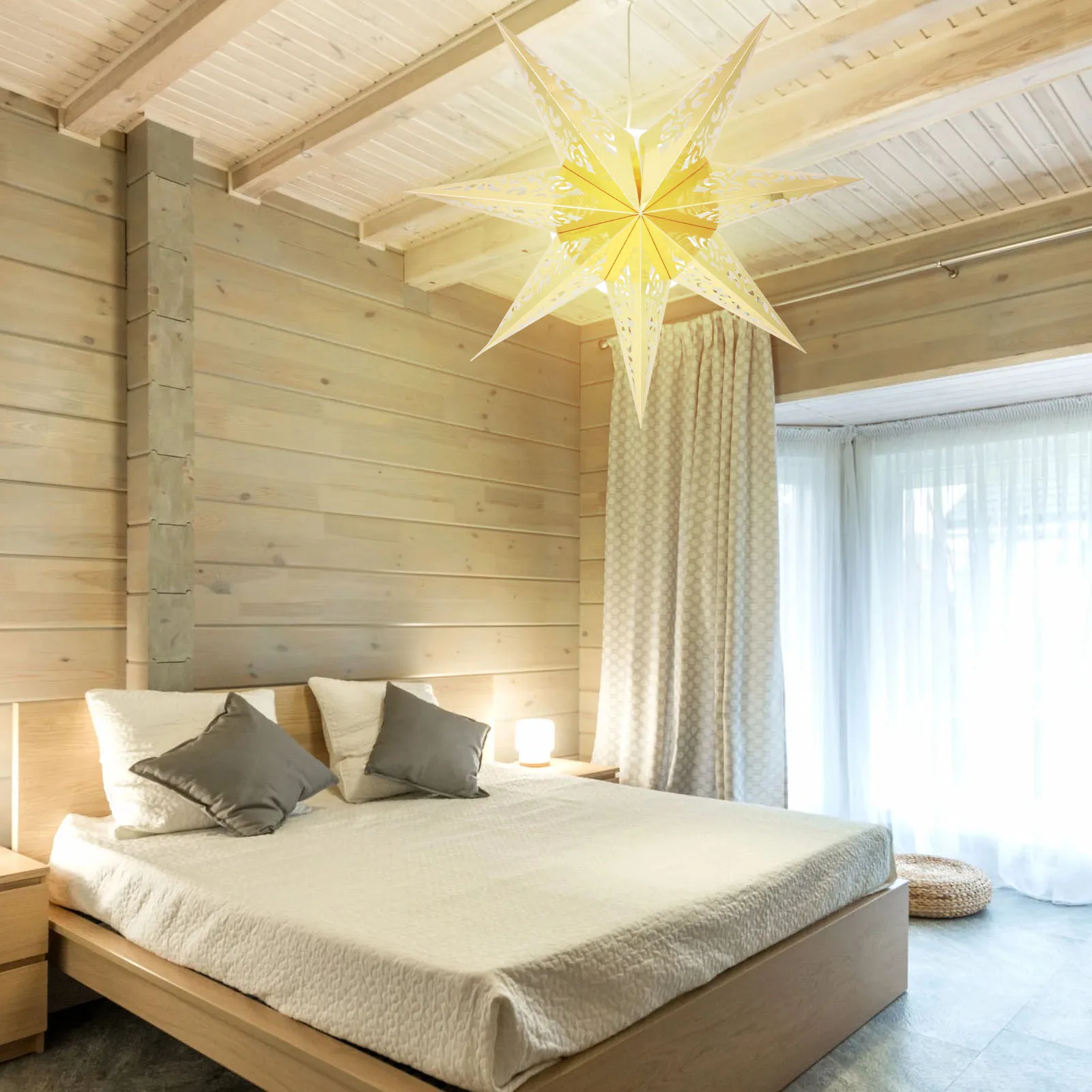 

2 шт., семь абажуров, золотой потолочный светильник для домашнего декора, рождественская вечеринка, складной бумажный чехол для лампы в форме звезды