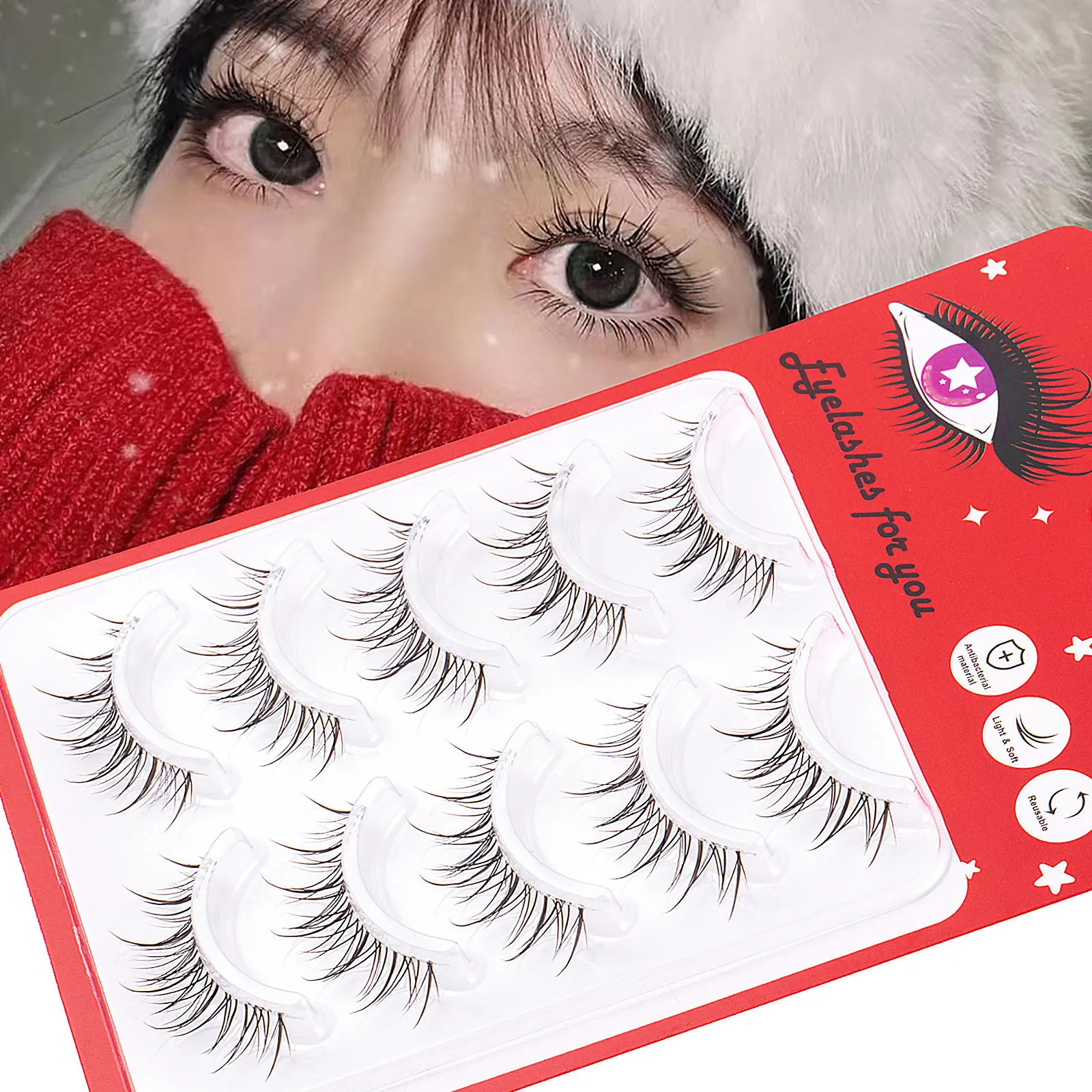 

5 Pairs Invisible Band Lash Manga False Eyelashes Extension Natural Korean Japan Makeup Fake Strip Eyelash for Daily Party﻿ Lash