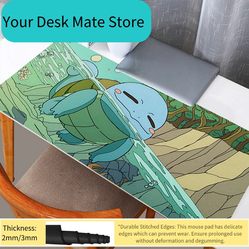 

Большой коврик для мыши Pokemon Squirtle Stream Healing Style, аниме-коврик для геймеров, большой настольный коврик