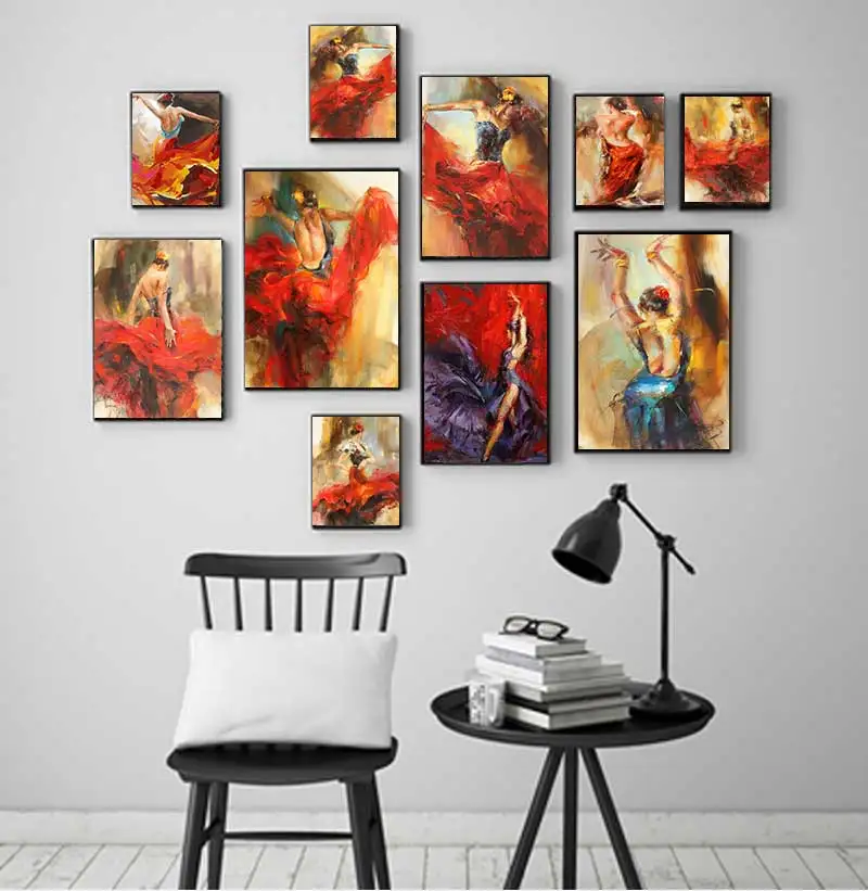 Art Oil Canvas Painting Vintage Figure Posters And Prints Wall Art Picture Modern Hme Decoration Spanish Flamenco Beauty Dancer