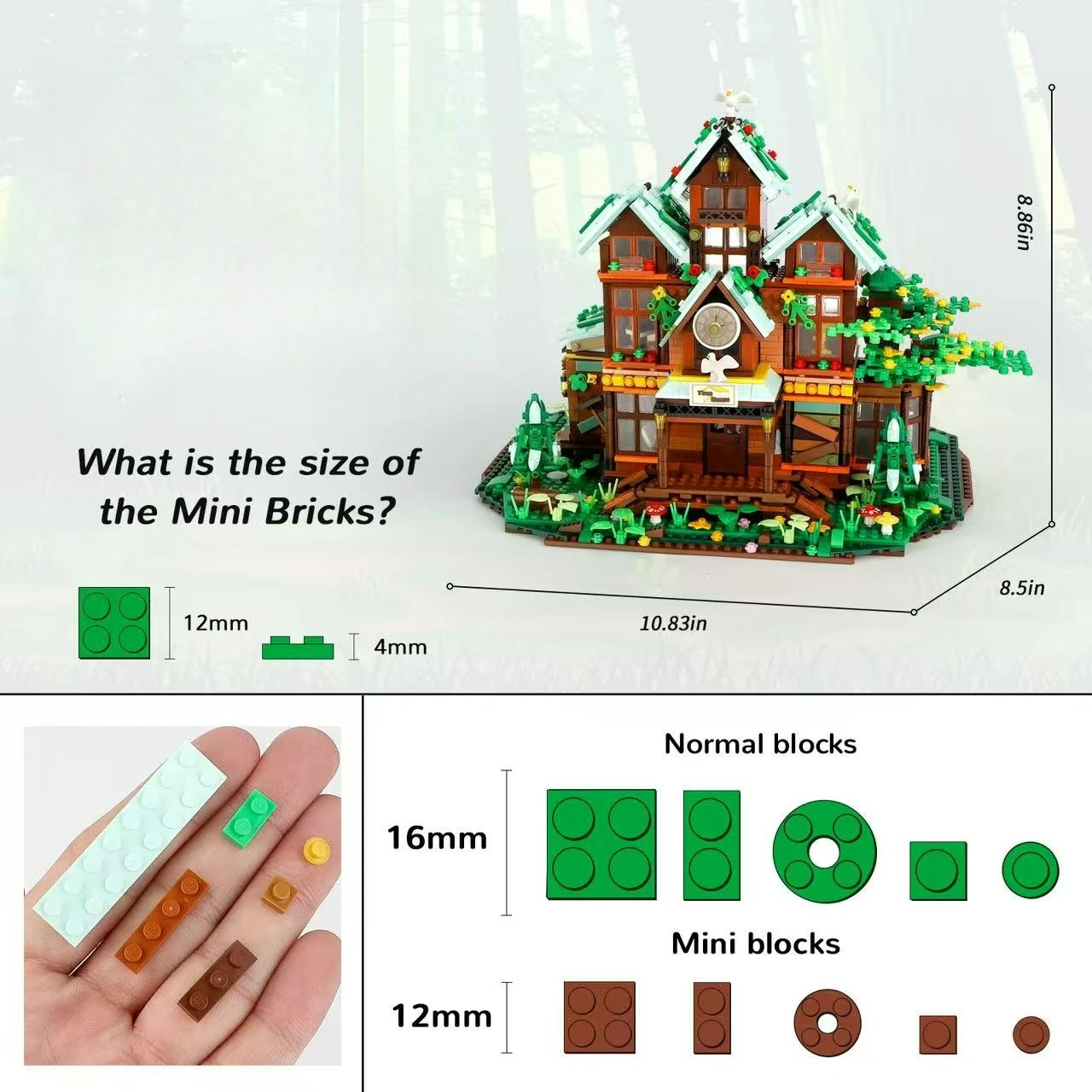 MOC – forêt féerique, arbre en bois, maison du temps, modèle de bloc de construction, Kit de chambre, vue sur la rue, cabane, idée, jouet Puzzle, bricolage, cadeau d'anniversaire pour enfants