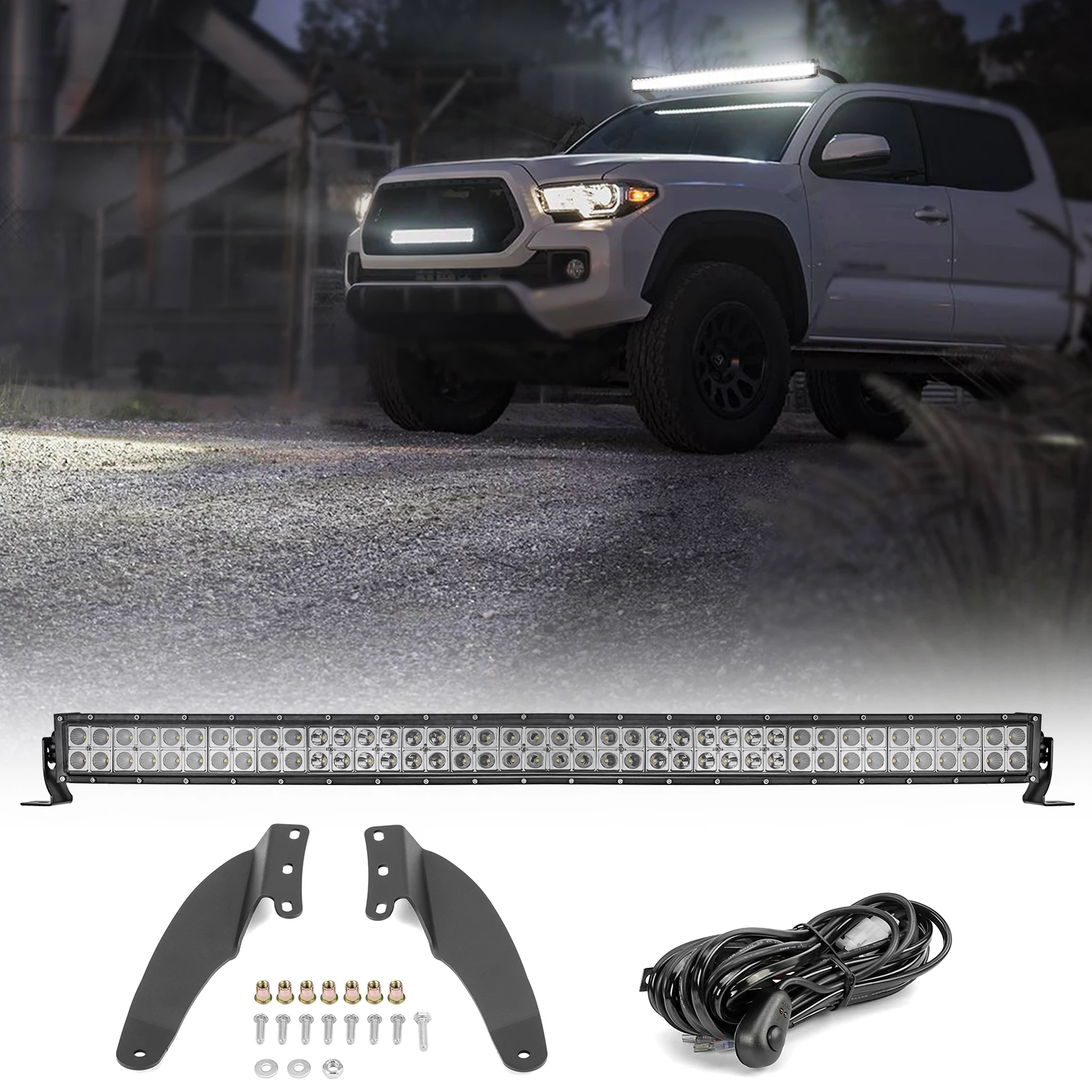 

For 2WD/4WD 1995-2004 Toyota Tacoma 4Runner 42" 240W Curved LED Light Bar Roof Mount Bracket Wire 10V-30V IP67