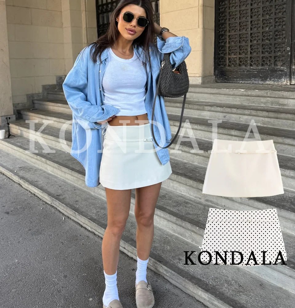 Women Commute Chic Culottes with Belt Tie KONDALA 2026 Summer Trendy Shorts Skirts Female Leisure Elegant High Street Culottes