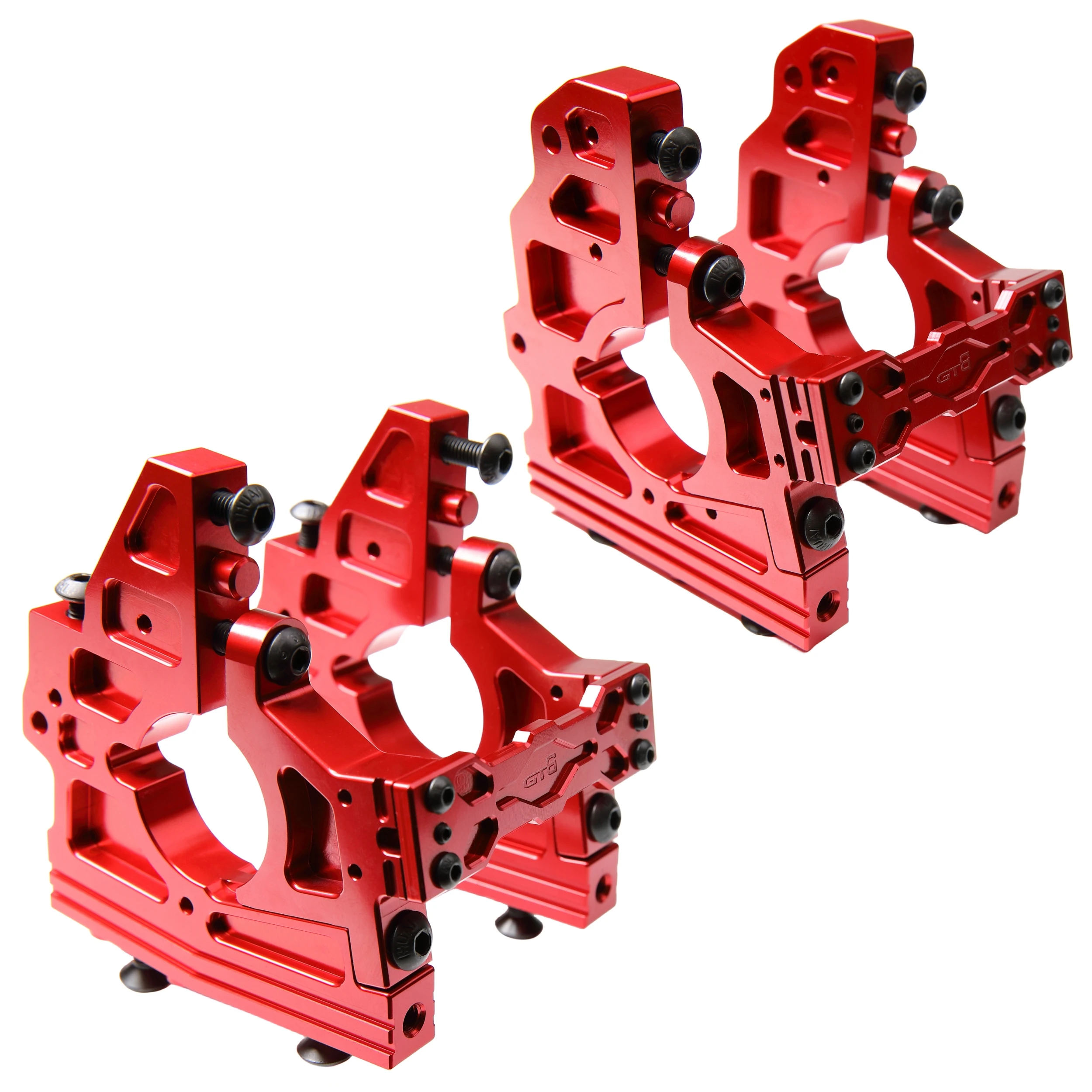 GTB CNC Aluminum Front & Rear Center Diff Differential Bracket Sets for 1/5 RC Car Losi DBXL / DBXL-E 2.0 (Silver/Red)