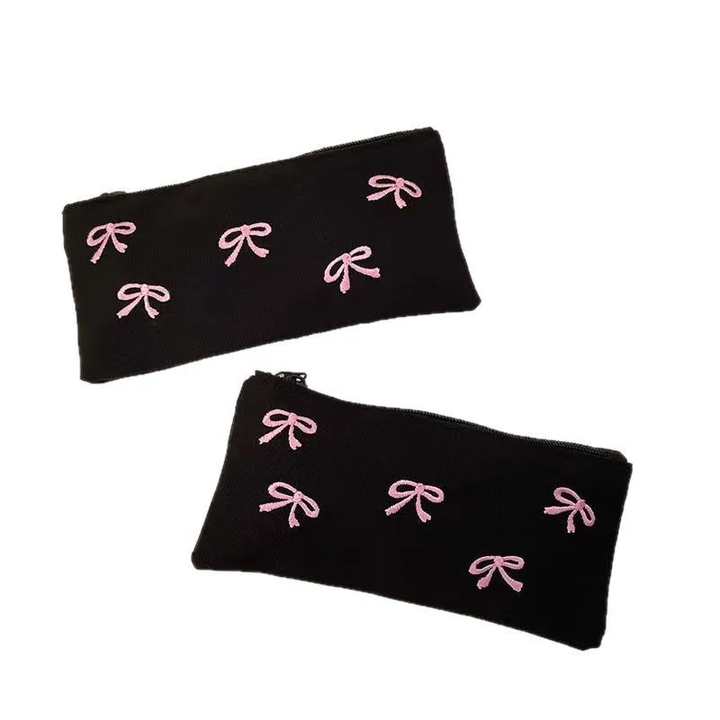 

Ins Style Simple Black Bow Pencil Case Small Brush Storage Bag Cosmetic Bag Stationery Organizer School Supplies Case