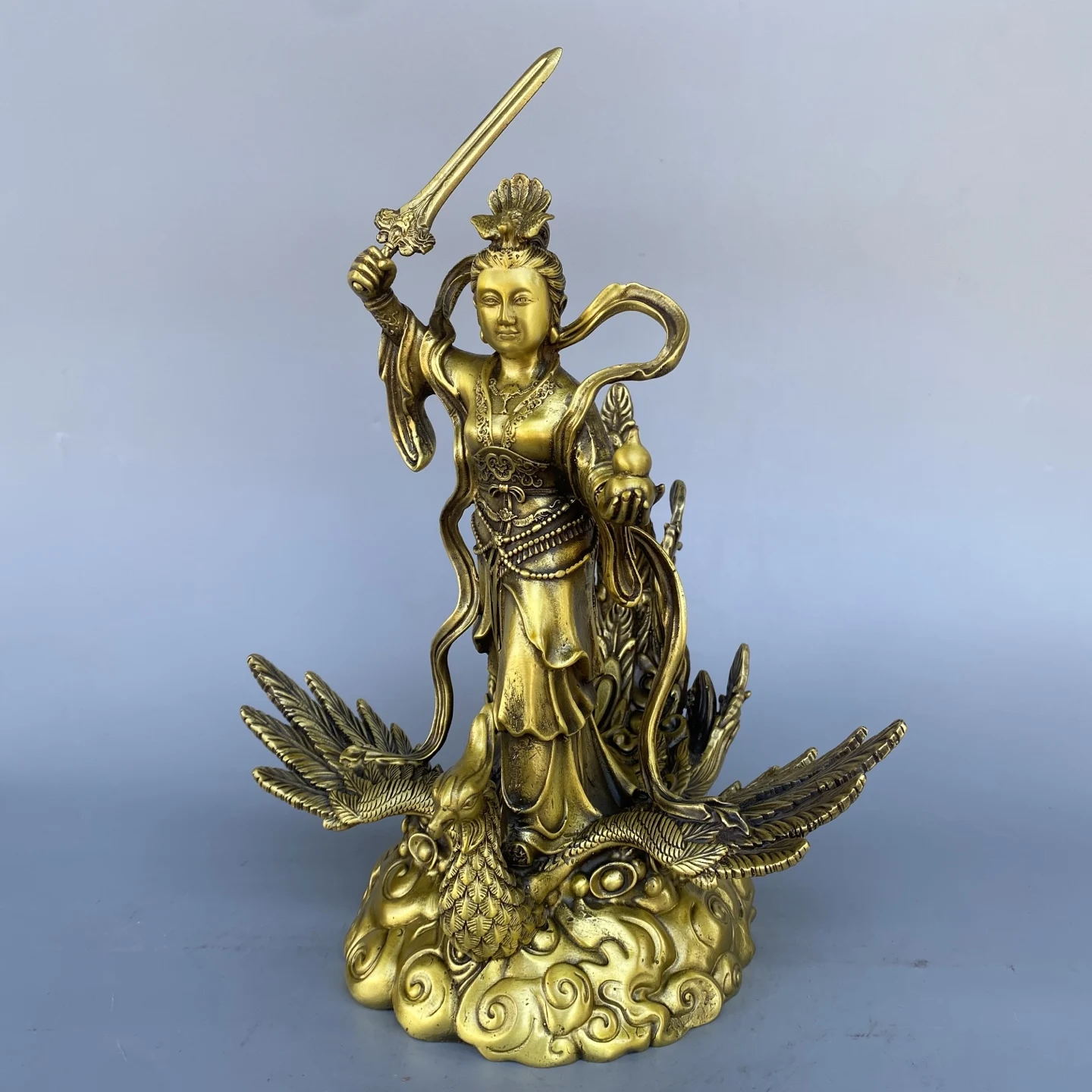 Pure Copper Jiutian Xuannv Statues - Phoenix Living Room Entrance Decor & Home Ornaments