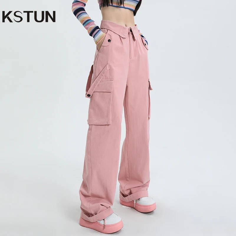 

KSTUN Women Cargo Pants Wide Leg Pants Straight Loose High Waist Streetwear Pink Casual Tall Girl Baggy Pants Dragging 2025 New