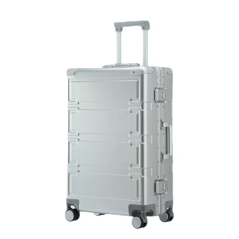 Graded Version Aluminum Magnesium Alloy Travel Suitcases with Wheels Free Shipping Medium Size Luggage Metal  Frame Draw Bar Box