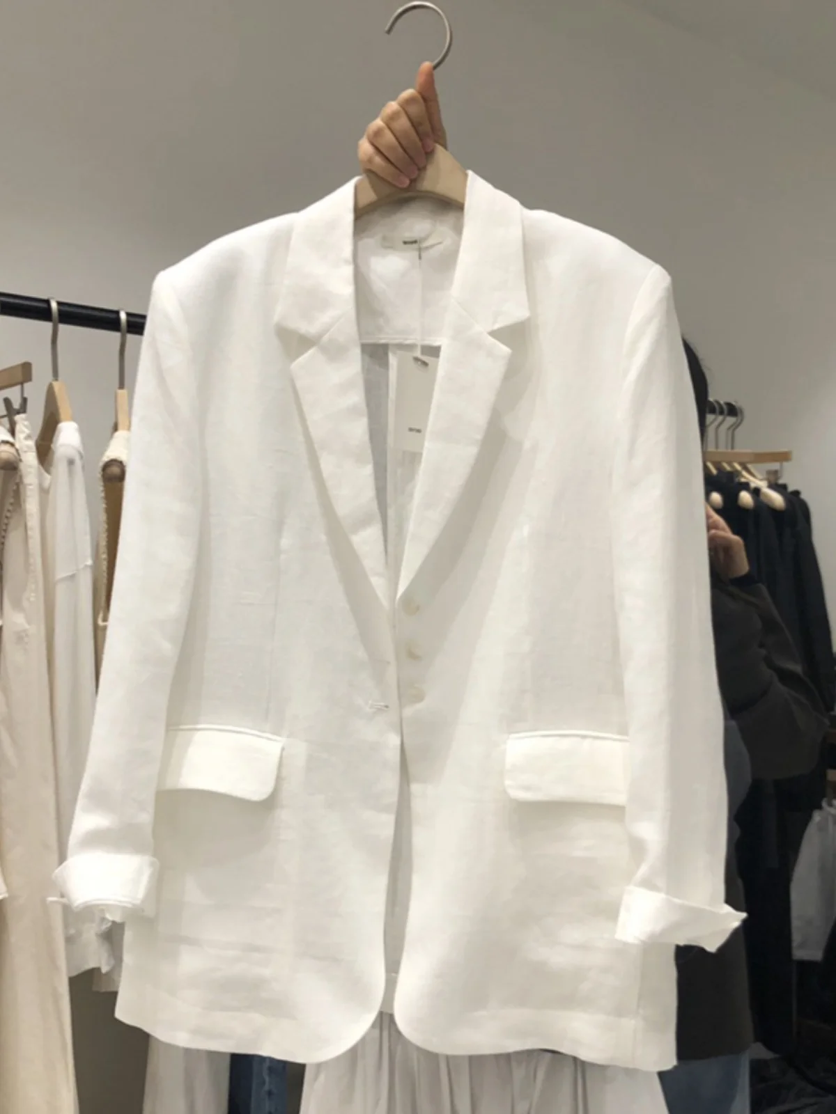 Summer 2026 Loose Casual Cotton Linen Women's Suit Jacket Thin Fashionable Commute Style Single Button Long Sleeve Pure Color