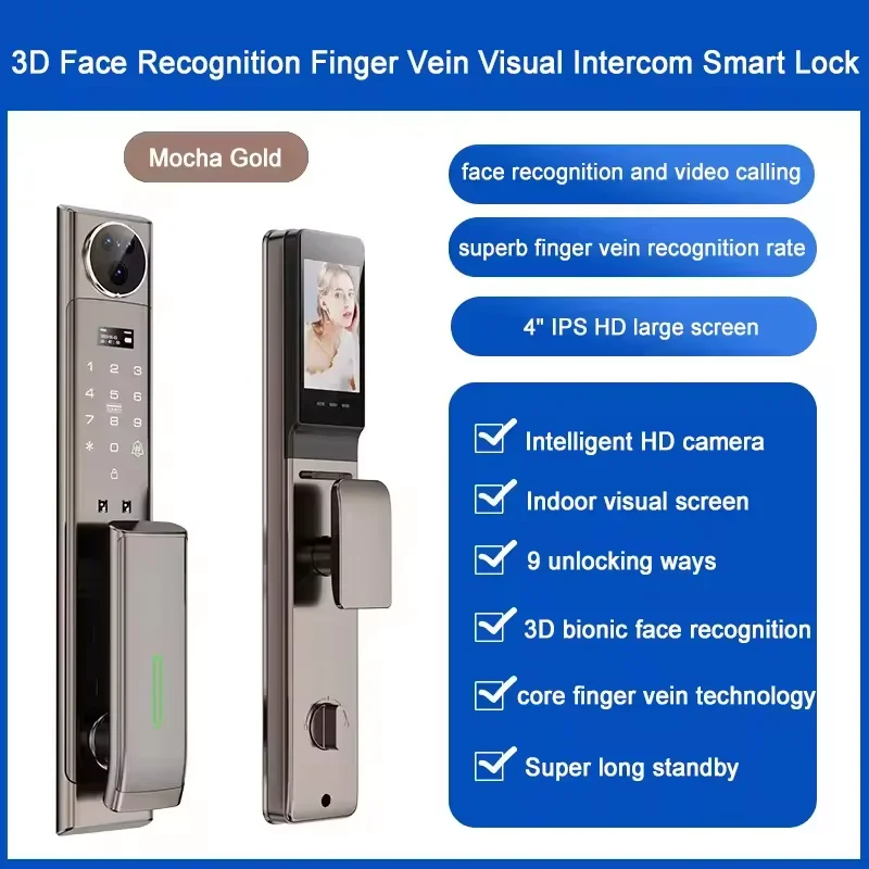 Fully Automatic HD Camera Face ID Password Digital Door Lock Xhome App Password Fingerprint Smart Door Lock With Finger Vein