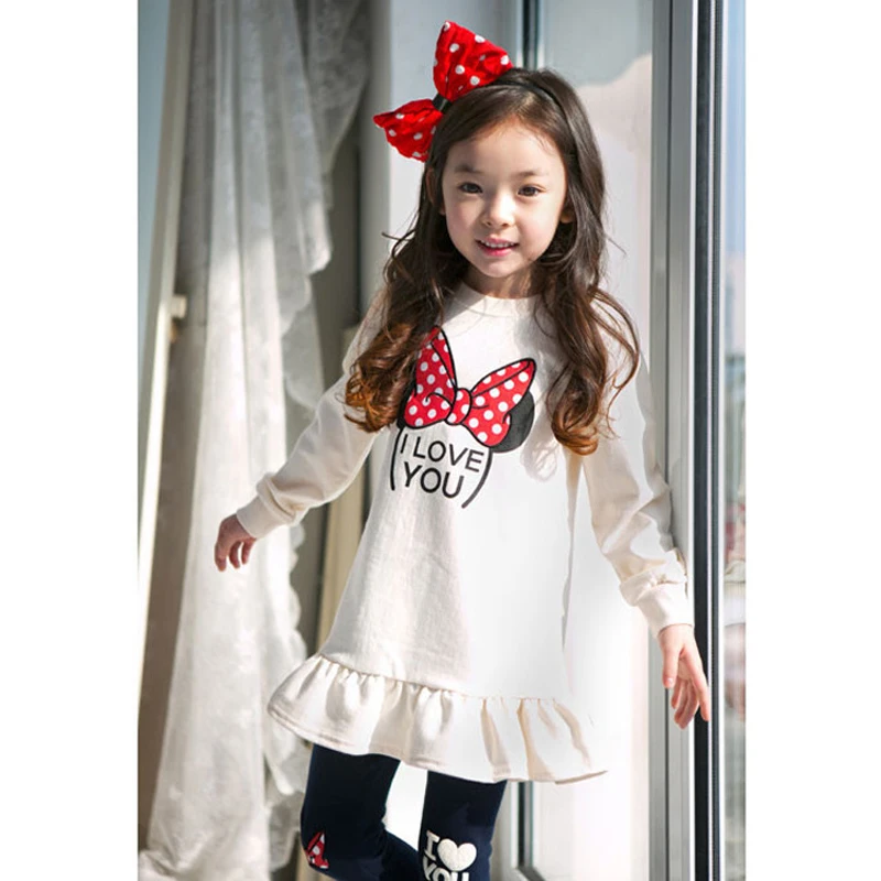 Kids Clothing Set Spring Autumn Cartoon Bow Knot Long Sleeve Cotton Shirt+Leggings 2Pcs Suit For 3-8 Years Girls Casual Outfit