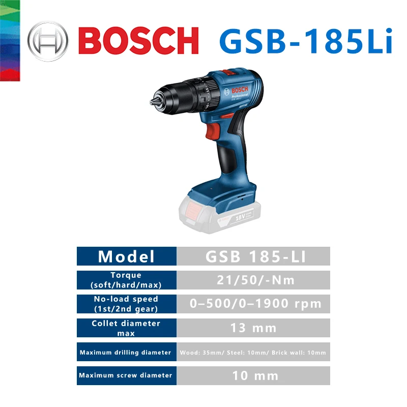 Bosch GSB 185 Li Cordless Impact Drill 18V Brushless Hand Electric Impact Drill Chargeable Electric Screwdriver Power Tool