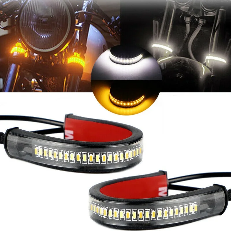 

2X Motorcycle Flowing Amber LED Fork Turn Signal Strip Light Lamp Bar For Harley Davidson Flashing blinker Car Accessories