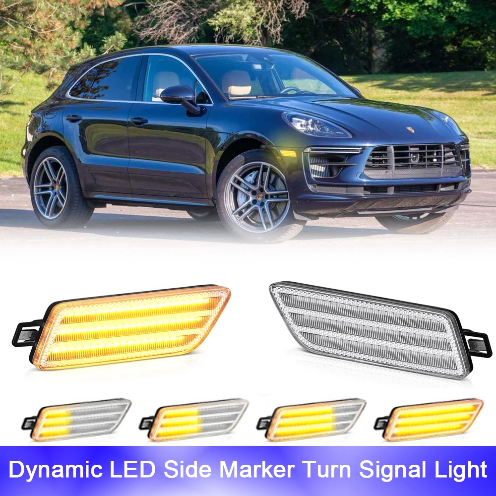 

2x Clear Lens LED Repeat Blinker Side Marker Fender Lights For Porsche Macan 95B-Series Turbo GTS 2014-2021 Flasher Turn Signal