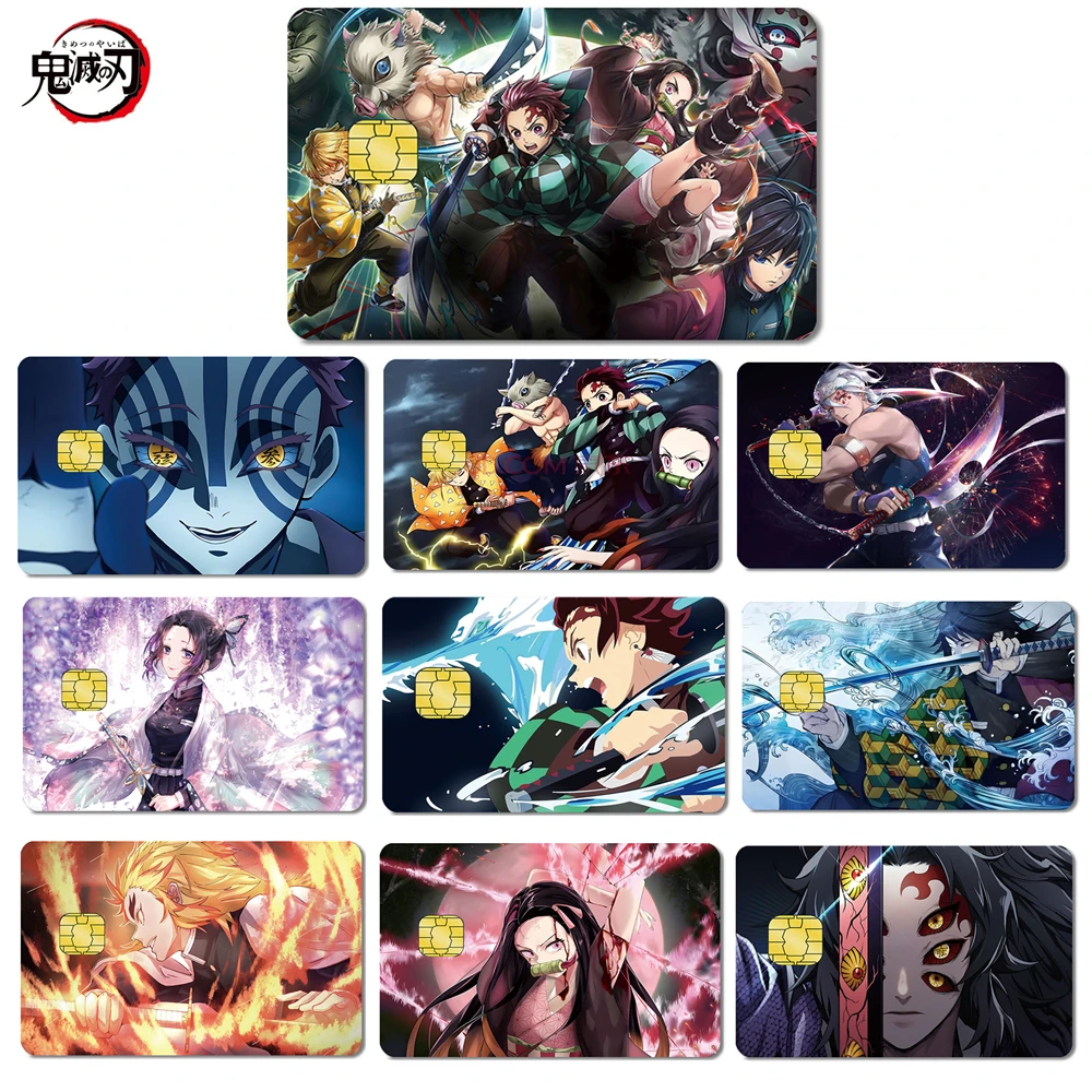 Anime Demon Slayer Matte PVC-Aufkleberfolie für Kreditkarten und Debitkarten, Tanjirou Wasserfeste Aufkleber mit Kleinem Chip