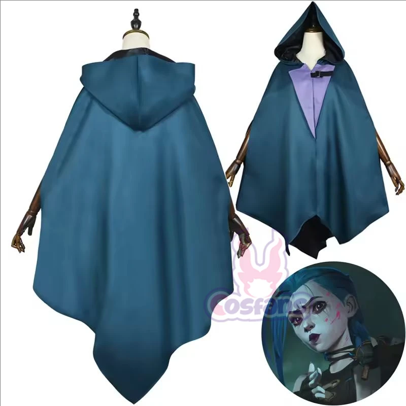 Arcane Season 2 Jinx Front Lace Cosplay Costume Game LOL Arcane S2 Jinx Powder Cosplay Hooded Cape Costumes Hat Cloak