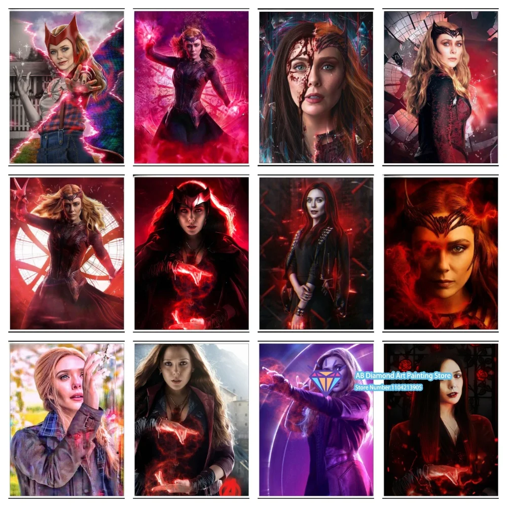 Kit Completo de Pintura de Diamantes de Bruja Escarlata, Wanda Maximoff, Magia del Caos, Kit de Pintura de Diamantes Cuadrados y Redondos, Manualidades, Decoración, Regalo Festivo