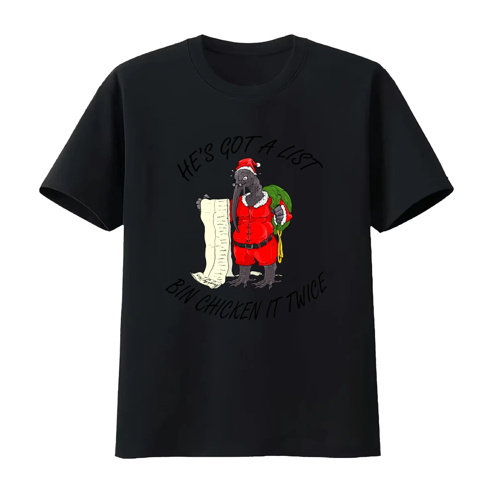 Santa Bin Chicken T-Shirt Summer Casual Cotton Tee Oversized Streetwear Tops Vintage Graphic Print Loose Fit Short Sleeve