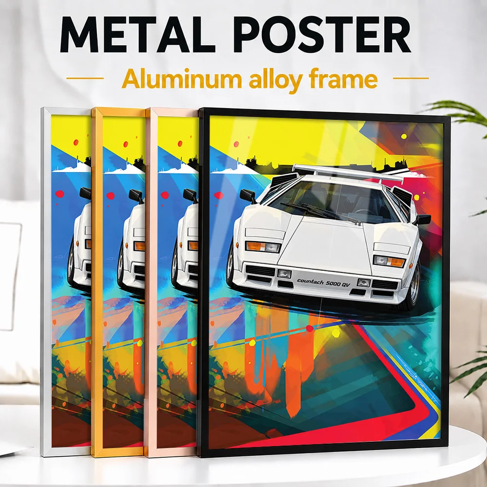 Italian Countach 5000 QV Bianco Polo Park Supercar Framed Metal Print Customized Road Icon Tribute Wall Art Ideal For Showroom