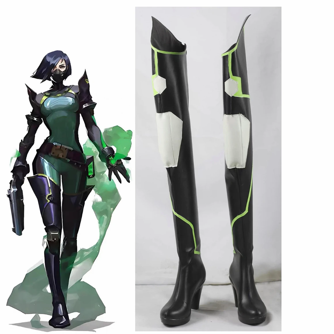

Viper Cosplay Boots Game Valorant Viper Cosplay Shoes Green Women Combat Shoes Halloween Carnival Party Christmas Play Role Shoe
