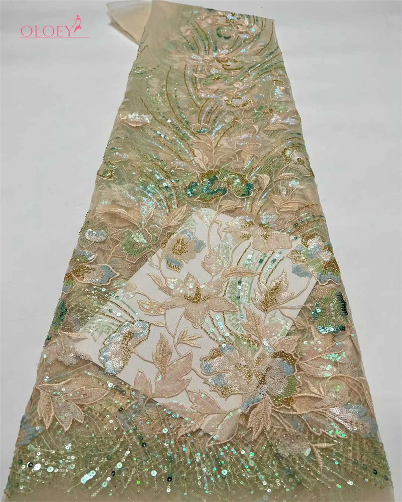 

OLOEY Bridal Wedding Lace Fabric 2026 High Quality African Sequin Lace Fabric French Tulle Embroidery Party Dress Sewing Materia