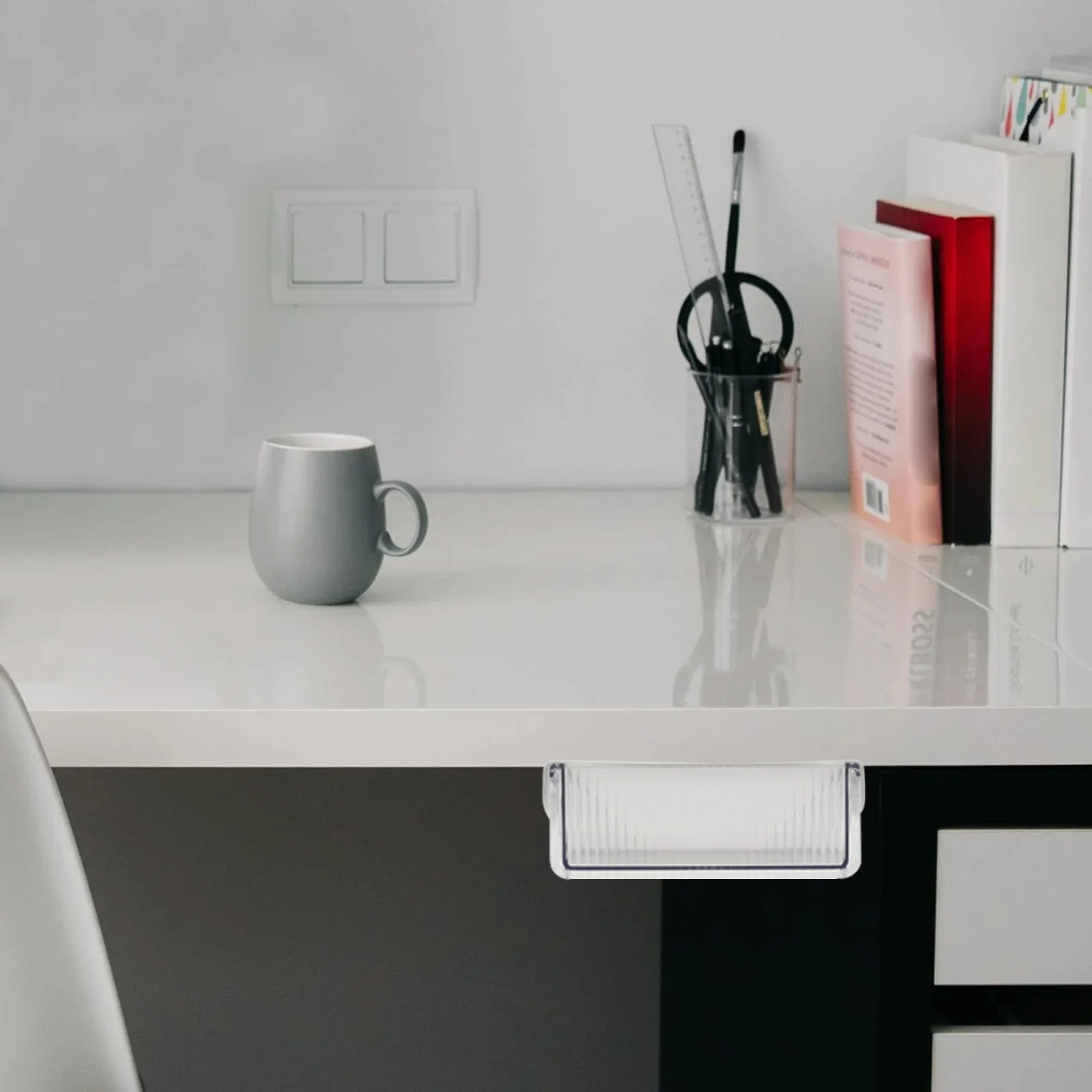 

Under Desk Storage Box ABS PET Material Adhesive Design Office Stationery Phone Cable Holder Container Sturdy Wear Resistant