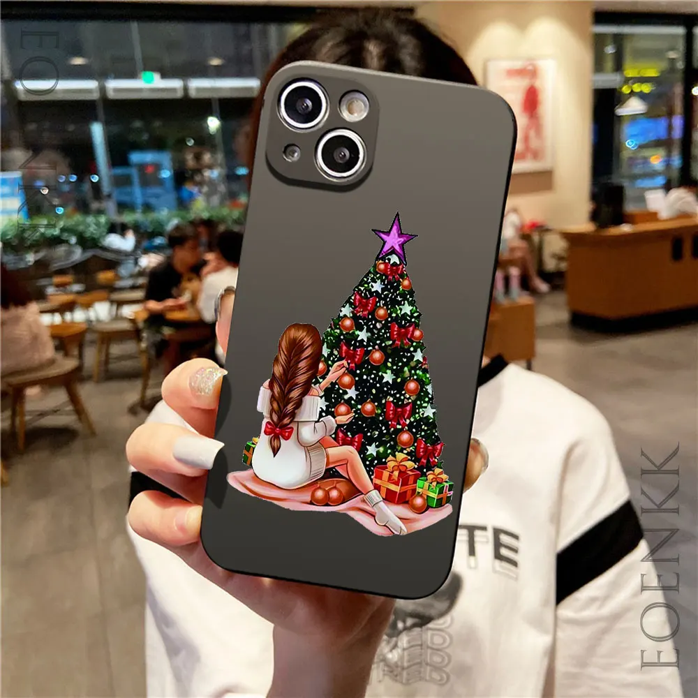 Christmas Cartoon Tree New Year Phone Case For iPhone 16 15 14 11 12 13  Pro Max 12 13Mini 7 8 Plus X XR XS SE 2020 Soft Cover