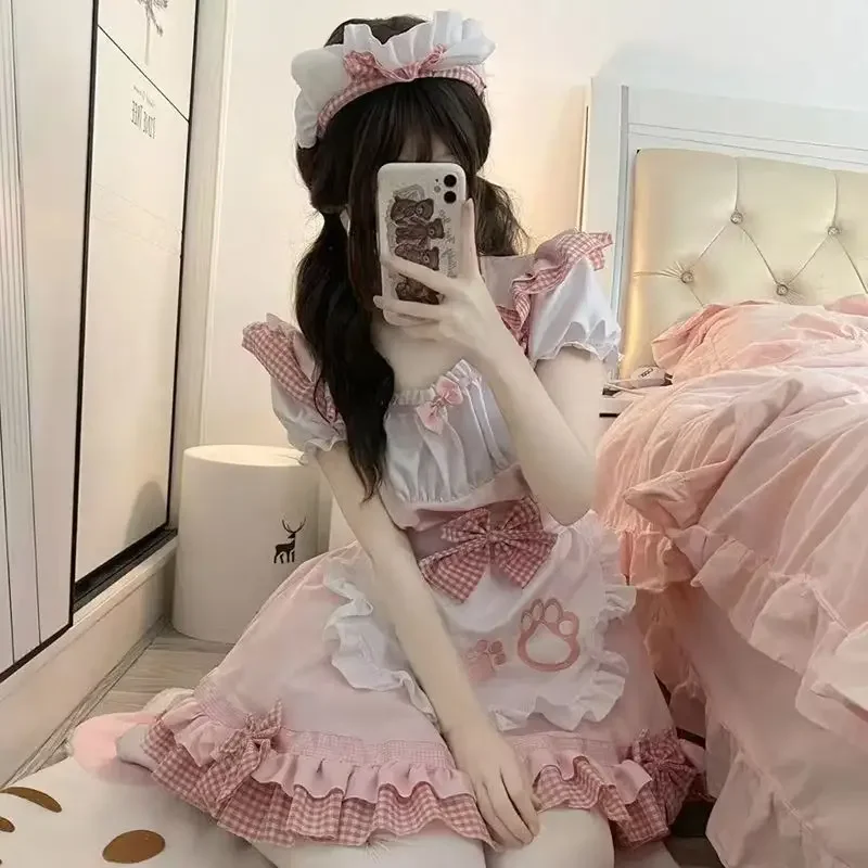 Women Maid Outfit Lolita Cosplay Cute Sexy Erotic Kawaii Cafe Costume Black White Men Uniform Apron Dress Cute Bowknot Costumes - view 6