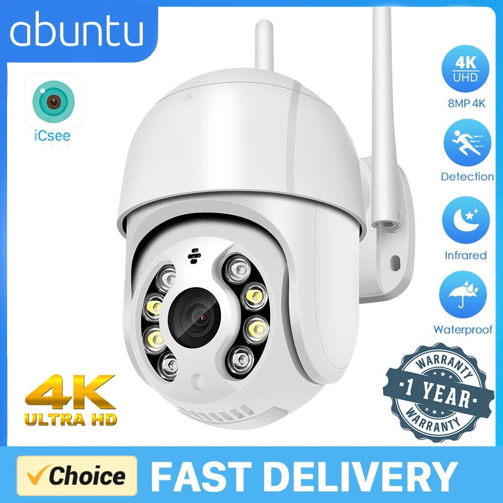 8MP 4K HD Wifi Camera Auto Tracking PTZ IP Camera 2 Ways Audio Outdoor Ai Human Detection Video Surveillance Camera ICSEE APP