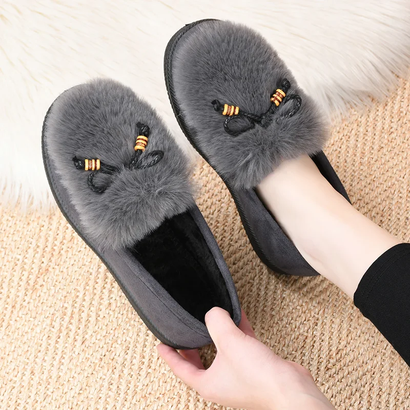 أحذية فروي بنمط جديد للنساء، ملابس خارجية للخريف والشتاء، مبطنة بالصوف، أحذية دافئة سهلة الارتداء للأمهات، أحذية كاجوال بنعل ناعم غير قابلة للانزلاق #2