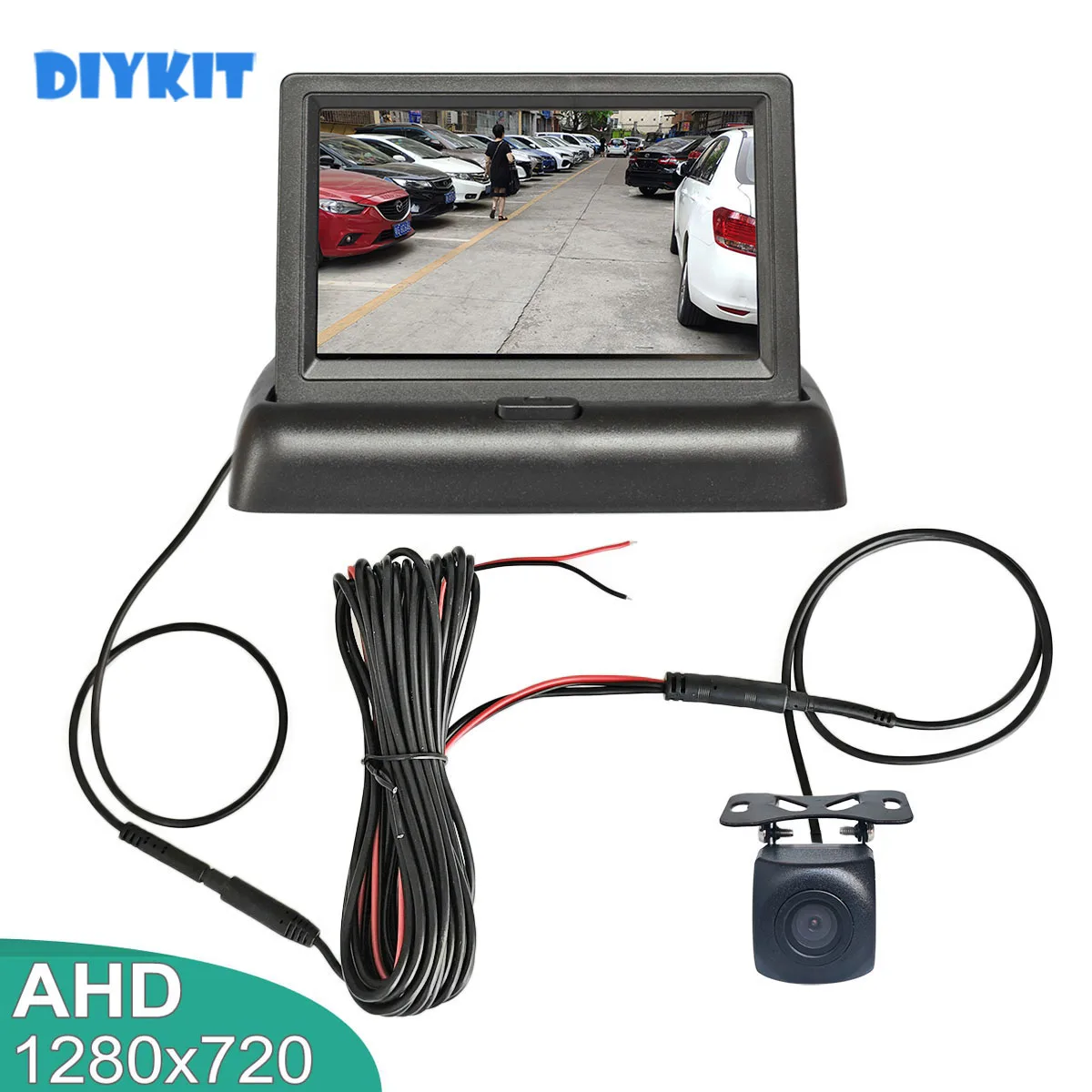 

DIYKIT 4.3inch AHD Foldabel Rear View Car Monitor Vehicle Reverse Backup 1280*720 Starlight Car Camera Video Parking System