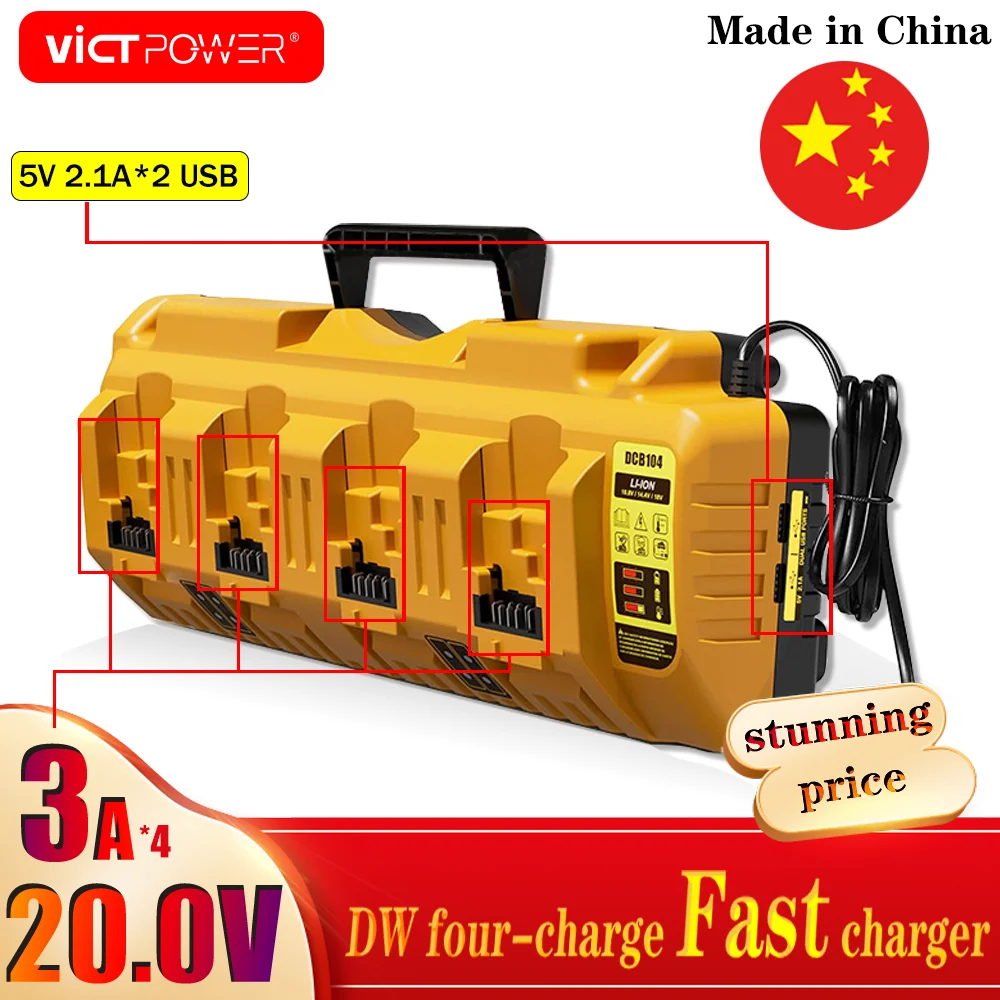 

For Dewalt DCB104 Multiport Simultaneous Fast Charger For Dewalt XR 10.8V 12V 14.4V 18V 20V FlexVolt 20V 12A DCB127 DCB105