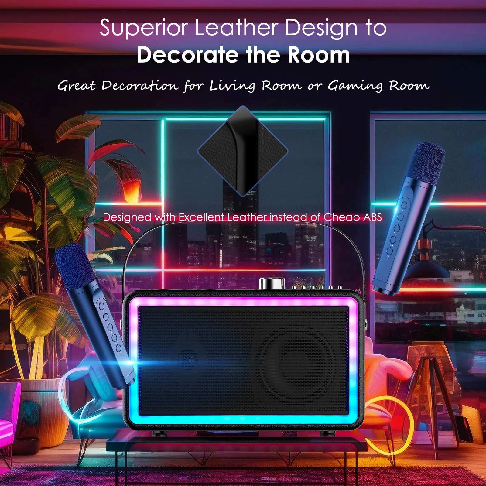 SP500 Wireless Karaoke Speakers, alto-falante portátil Bluetooth, Kit de caixa com dois microfones, música ao ar livre, canto