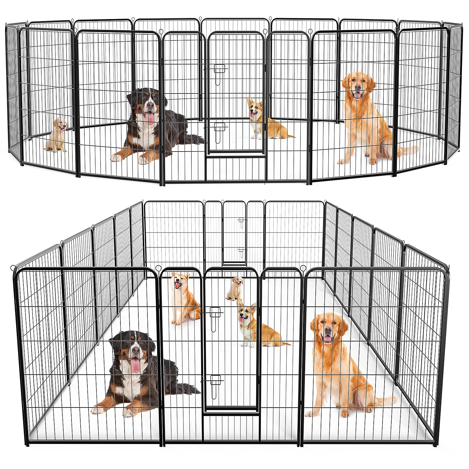 Durable Enclose Metal Dog Playpen Panels Heavy Duty Dog Pen Cat Fence with Doors Outdoor/Indoor Collapsible Design