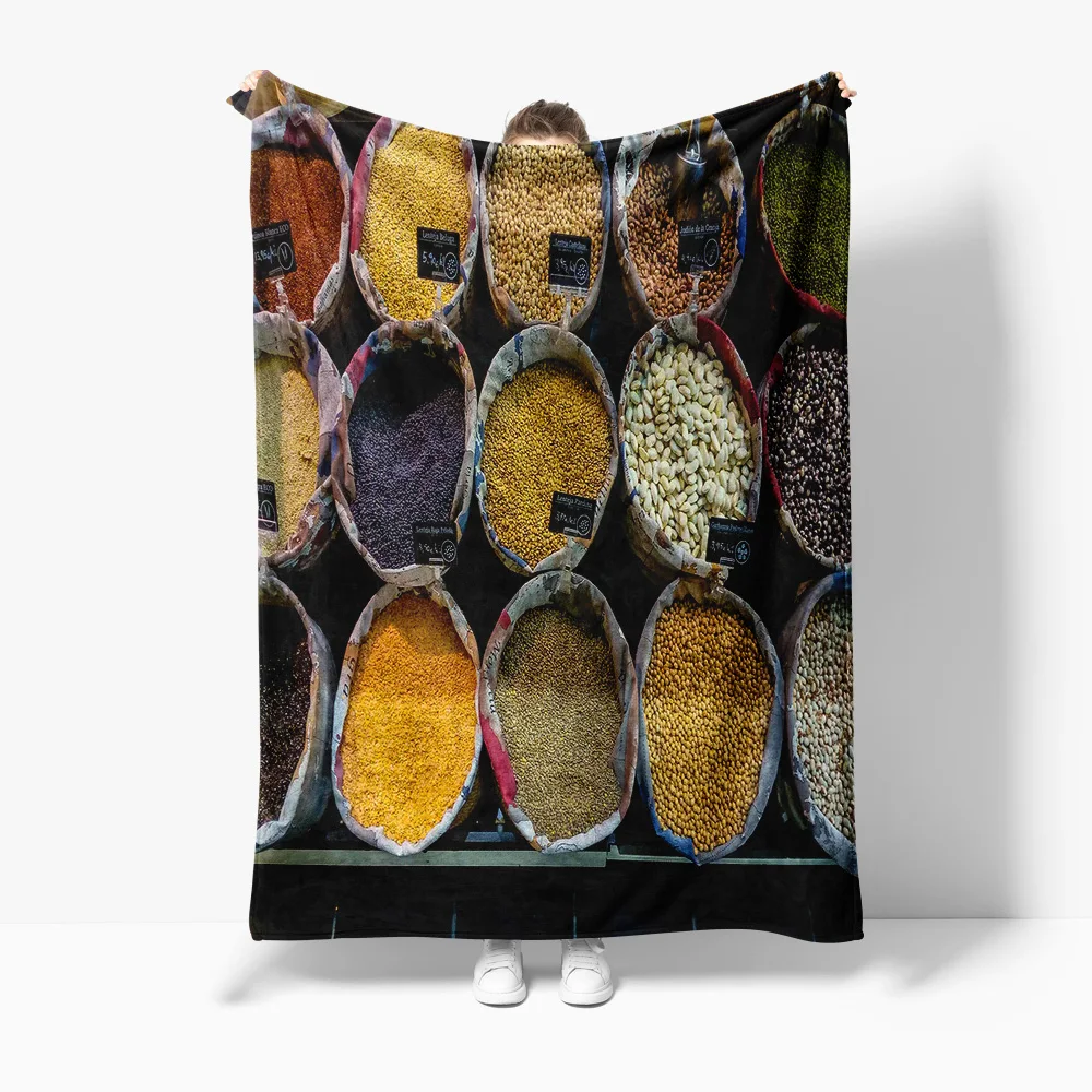Variety Grain Seeds Blanket Dried Beans Rice Quinoa Corn Wheat Fleece Throw Blanket for Sofa Bed Decoration