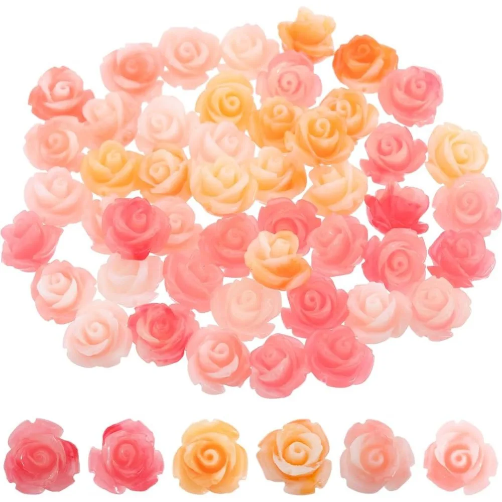 60Pcs 3 Colors Artificial Coral Flower Beads Valentine Rose Bead Colorful Floral Carved Synthetic Coral Shell Spacer making kit