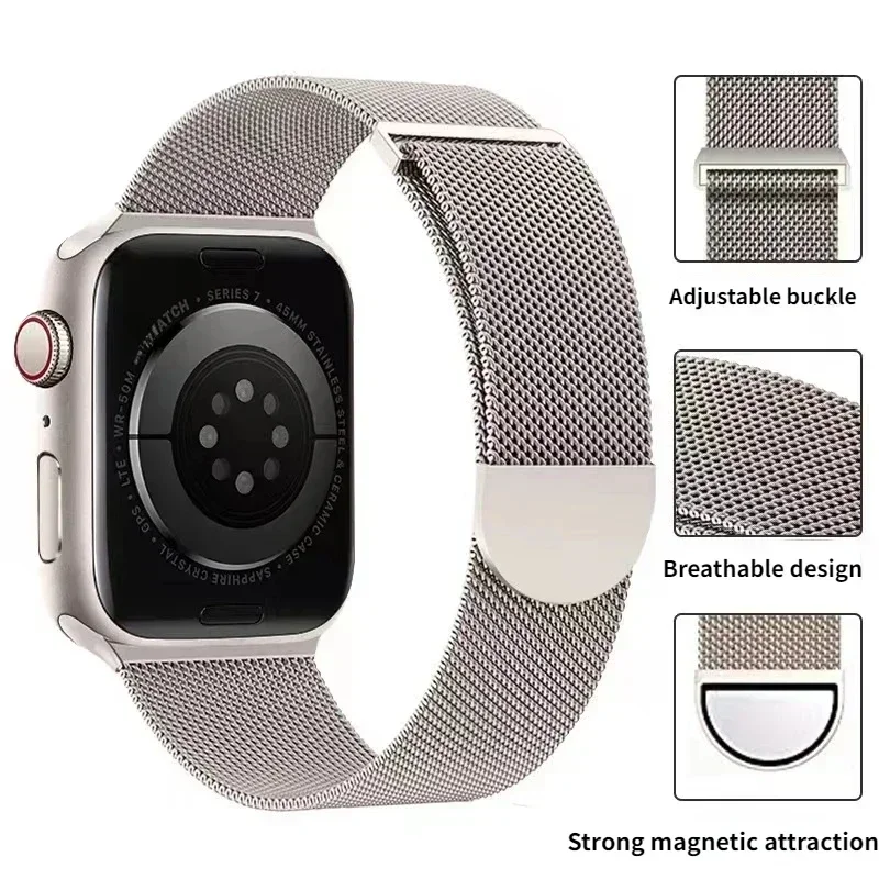 ห่วงแม่เหล็กสําหรับ Apple Watch Band 44 มม.40 มม.45 มม.41 มม.42 มม.38 มม.สร้อยข้อมือสแตนเลส iWatch Series Ultra 9 8 SE 7 6 5