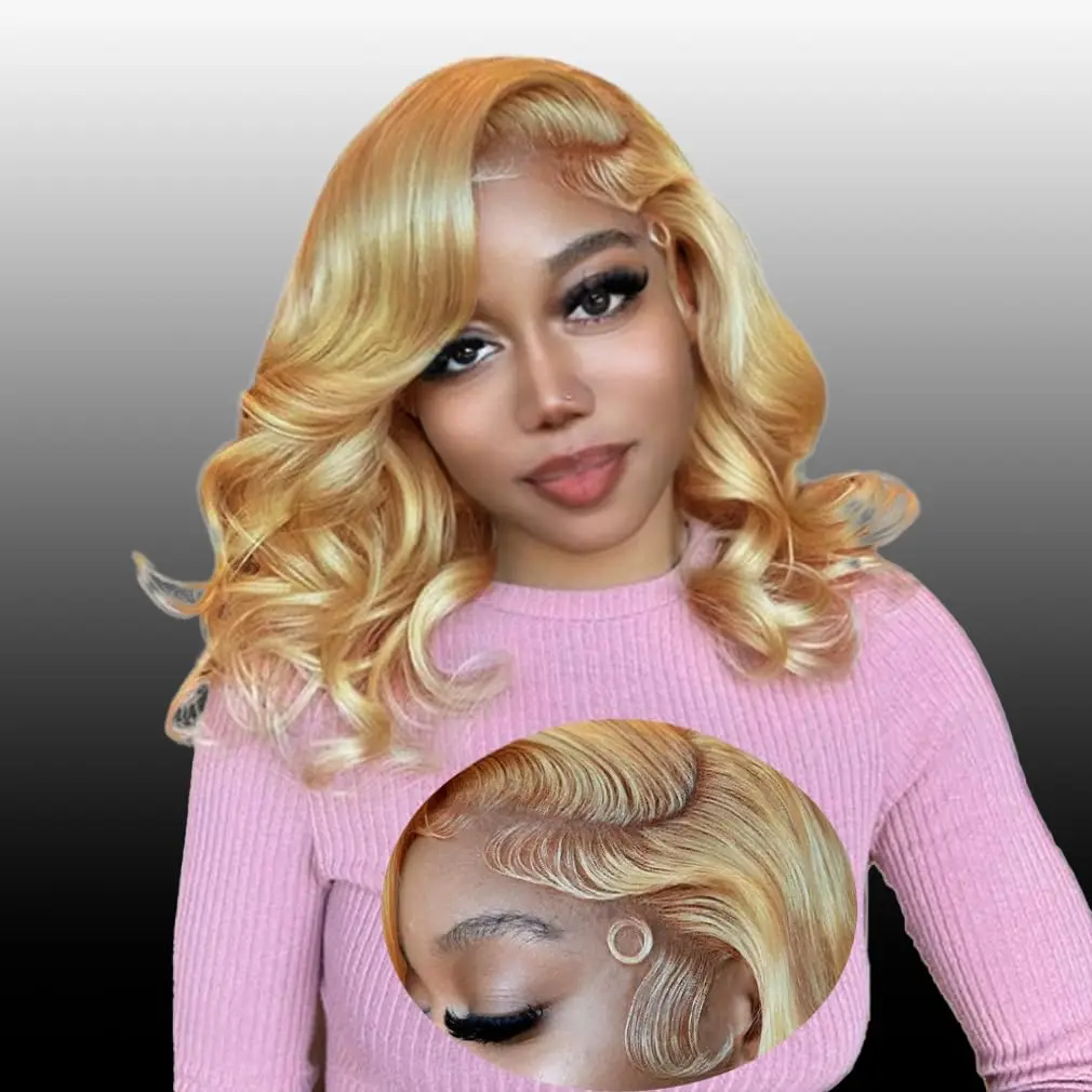 Honey Blonde Glueless Perucas para mulher, cabelo humano pré-arrancado, onda corporal crua, peruca dianteira de renda HD, desgaste colorido e go, 13x6, go