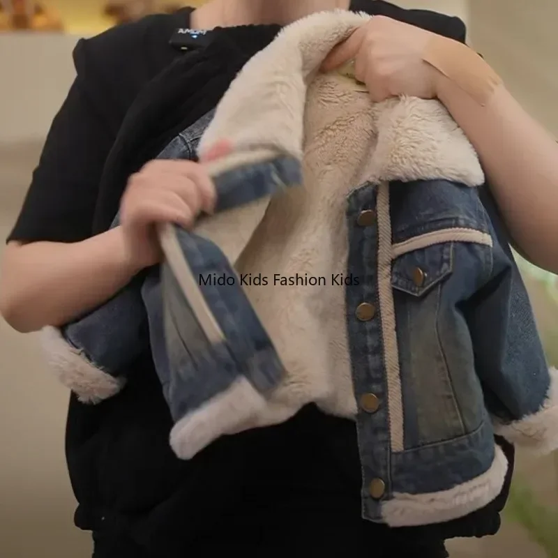 

Boys jacket autumn winter models men women baby children boys denim padded and thickened clothes outerwear 100-170CM
