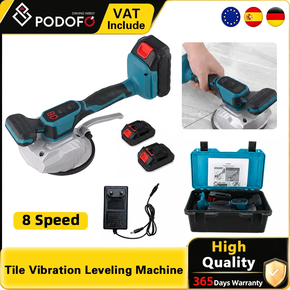 Podofo Kabelloser Fliesenrüttler, Nivelliermaschine, 8 Geschwindigkeiten, 20000 U/min, 110 lbs Saugkraft, für Boden- und Wandfliesenverlegung, kompatibel mit Makita 18V Akku