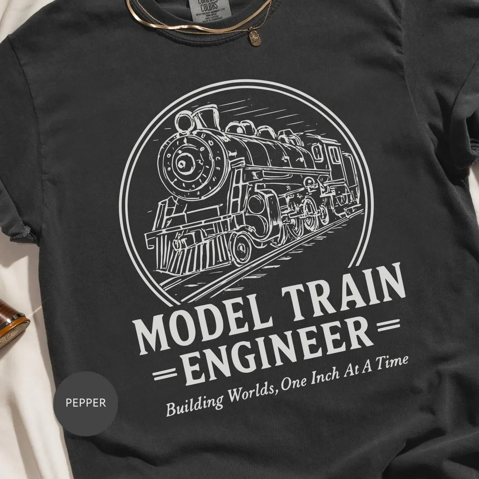Model Train Engineer T Shirt Vintage Steam Locomotive Railroad Hobbyist for Enthusiast Railroading Apparel vintage Washed